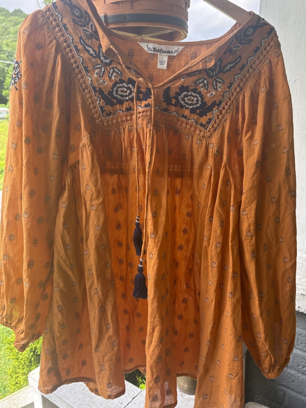 Tantrums Burnt Orange Embroidered Peasant Tunic - Picture 2 of 6